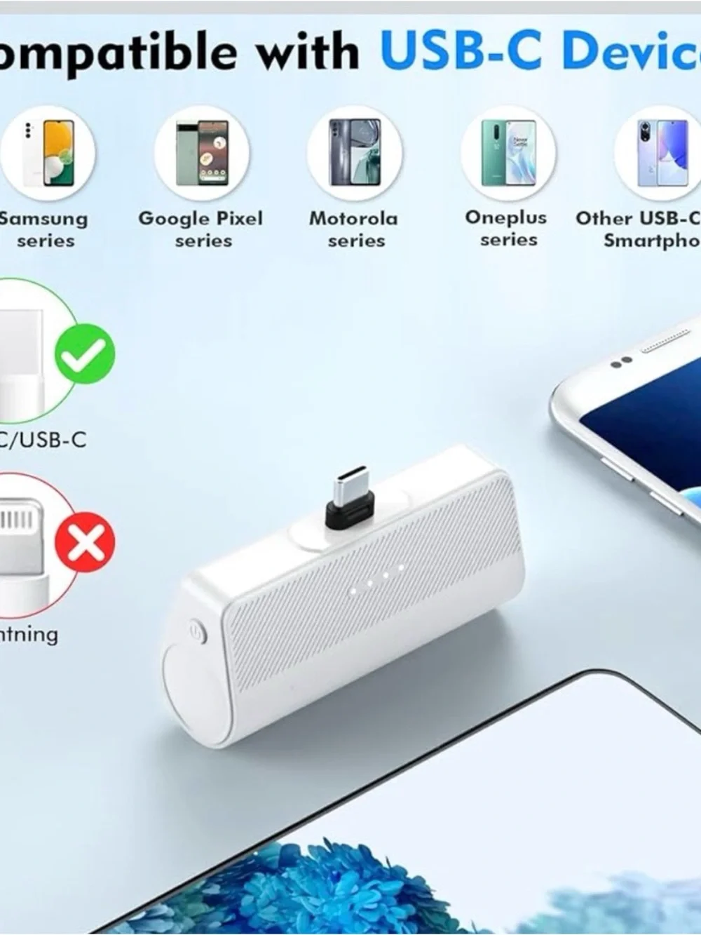 KKD White and Black Portable Charger USB C